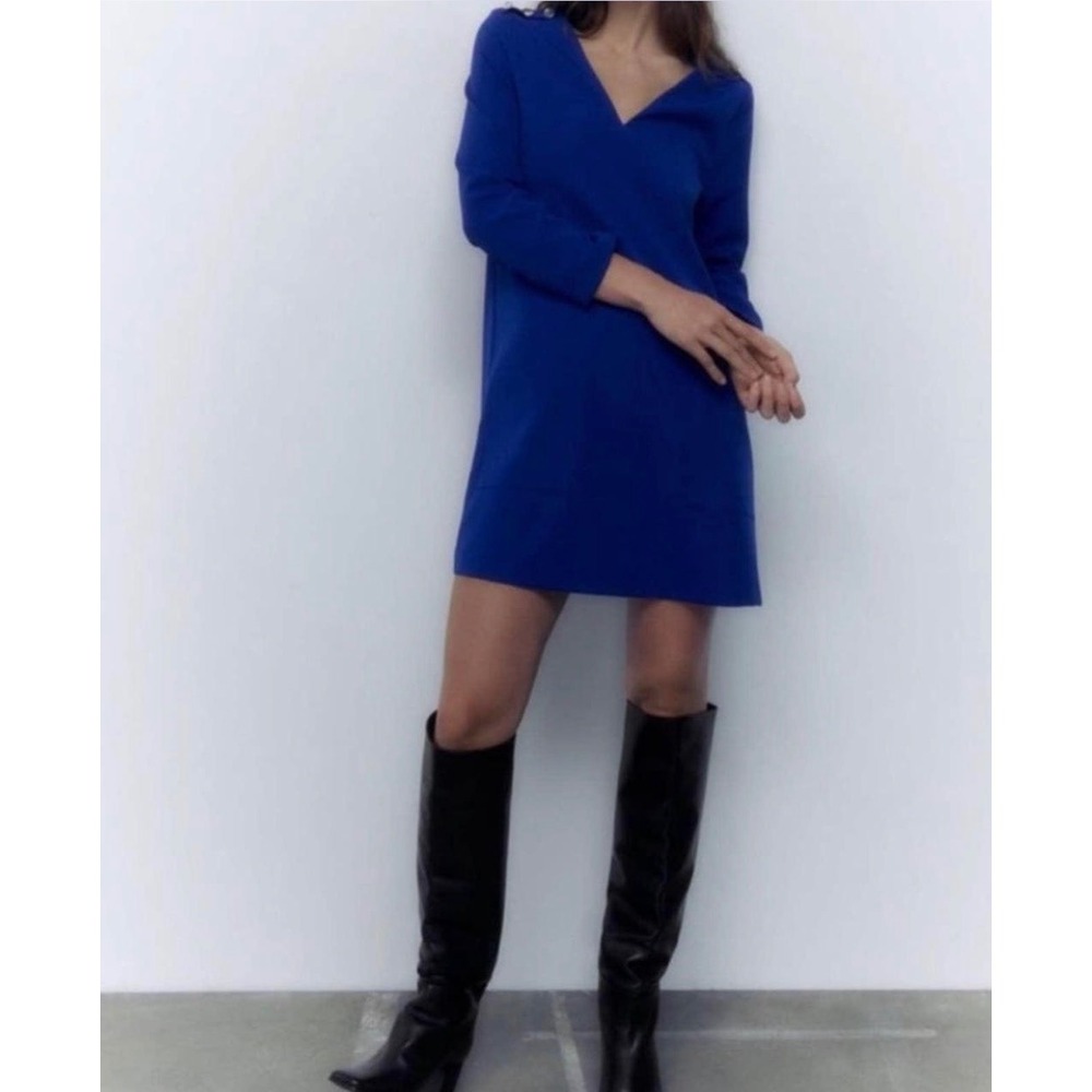 Zara V Neck Double Front Pocket Long Sleeve Royal Blue Mini Dress
Womens XXL